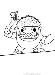 a cartoon character with an angry face holding a hammer in one hand and a fist in the other