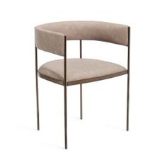 a modern chair with a curved back and seat, made from metal frame in beige fabric