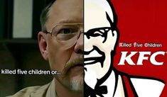 an image of a man with glasses and a kfc logo on it's face