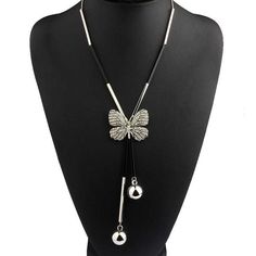 silver Metal Butterfly Necklace For Parties, Metal Butterfly Charm Necklace For Party, Adjustable Butterfly Charm Necklace For Party, Adjustable Metal Butterfly Necklace, Butterfly Charm Metal Necklace For Party, Butterfly Shaped Metal Necklaces For Parties, Elegant Black Butterfly Charm Necklace, Elegant Black Necklace With Butterfly Charm, Butterfly Pendant Necklace For Party