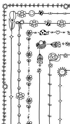 an image of some flowers and plants in black and white, with one line drawn to the side