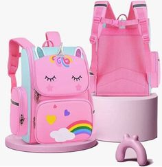 Cute Multicolor Unicorn Print Backpack, Cute Unicorn Print Backpack For Back To School, Multicolor Unicorn Print Bag For Students, Pink Unicorn Print Backpack, Pink Unicorn Print School Bags, Cute School Backpack With Unicorn Print, Cute Pink Backpack With Unicorn Print, Cute Pink Unicorn Print Bags, Pink Unicorn Print Standard Backpack