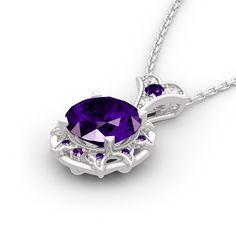 Sparkling and elegant, this purple necklace is perfect for that special evening out. Created in sterling silver, it features a round cut stone sparking at its center, while additional round stones line the sterling silver settings for extra shimmer. An imaginative look you'll adore, this necklace is unsurpassed with magnificence and sparkle.Carat Weight: 8.5 ctStone Size: 11 mmStone Type: Jeulia® StoneNumber of Stones: 1 Stone Shape: RoundStone Color: Amethyst PurpleCarat Weight: 2.658 ctStone S Amethyst Flower, Purple Necklace, White Necklace, Amethyst Purple, Amethyst Necklace, Necklace Online, Wedding Jewelry Sets, Sterling Silver Necklace, Necklace Silver