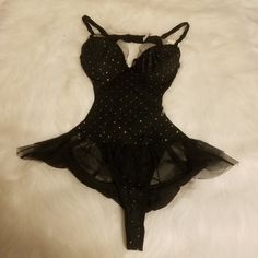 Black Sparkle Teddy With Black Satin Bows Has Mesh Lace Trim Made Of 90% Nylon 10% Spandex Stretch Underwire Bodysuit For Night Out, Black Nylon Bodysuit For Night Out, Black Underwire Nylon Bodysuit, Black Nylon Bodysuit For Party, Black Underwire Bodysuit For Party, Black Nylon Bodysuit For Evening, Black Lined Dancewear Bodysuit, Black Dancewear Bodysuit With Lined Body, Striper Outfits