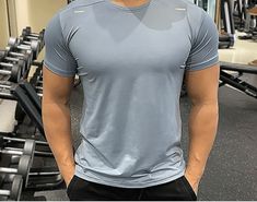 Spandex Ice Silk Men’s Gym & Fitness T Shirt Fitted Gray T-shirt For Running, Fitted Gray Sportswear T-shirt, Fitted Gray Workout T-shirt, Gray Fitted T-shirt For Running, Fitted Gray Go-dry T-shirt, Fitted Gray T-shirt With Go-dry, Gray Stretch T-shirt For Workout, Gray Fitted Breathable T-shirt, Fitted Breathable Gray T-shirt