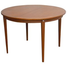 a round wooden table with two legs and a small circular top on one end, against a white background