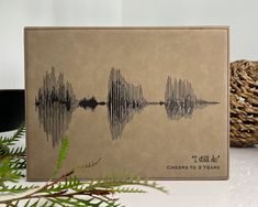 there is a card with an image of a sound wave in black and white on it