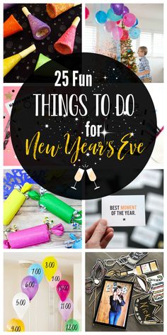 new year's eve collage with balloons, confetti and streamers