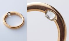 two different views of an engagement ring and the same one with a diamond on it