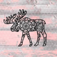 a moose with an intricate pattern on it's body is shown against a pink background