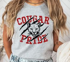 Cougar Pride Shirt, Houston Cougars Team, Football Team Shirt, Sport Shirt School Spirit Shirts Designs, Mascot Ideas, Homecoming Spirit, Pride Svg, Football Team Shirts, School Spirit Wear, Leopard Face, School Spirit Shirts, Houston Cougars