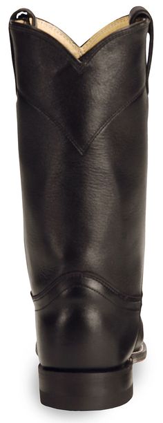 Justin Women's Original Black Roper Boots - Round Toe, Black Western Style Black Moto Boots With Steel Toe, Western Style Black Moc Toe Waterproof Boots, Black Western Steel Toe Waterproof Boots, Black Western Waterproof Boots With Steel Toe, Western Black Moto Boots With Reinforced Toe, Black Western Style Waterproof Boots With Steel Toe, Black Western Moto Boots With Reinforced Toe, Black Riding Boots With Reinforced Toe, Black Western Moto Boots With Goodyear Welt