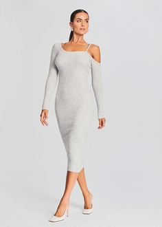 Embrace sophisticated style with SER.O.YA's Siren Dress. This long sleeve rib wool midi dress features a single shoulder strap with the SER.O.YA emblem and a bodycon silhouette. Shown here in Silver. 44% Polyester, 26% Acrylic, 16% Nylon, 10% Wool, 4% Spandex Made in China Model is 5'10" wearing size S Style No. 3065-1 Siren Dress, Bridal Reception Dress, Australia Clothes, Bride Bachelorette, Bachelorette Party Bride, Rehearsal Dress, Denim Sweater, Reception Dress, Maxi Gowns