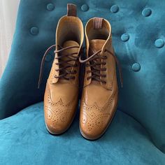 Men's Kobbler Tan Leather Lace-Up Wingtip Brogue Ankle Boot. Brand New. Size 44 Mens Tan Boots, Suede Shoes Men, Patent Leather Dress, Wingtip Oxford Shoes, Oxford Sneakers, Black Dress Shoes, Tan Boots, Oxford Dress Shoes, Leather Dress Shoes