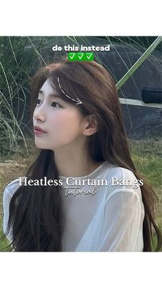 Different Styles Of Curtain Bangs, Heartless Curtain Bangs, How To Style Curtain Bangs Heatless, Heatless Curtain Bangs Styling, Heatless Bangs Styling, How To Style Your Curtain Bangs, Curtain Bangs Long Hair Tutorial, Diy Curtain Bangs Tutorial, Cute Hairstyle Ideas For School