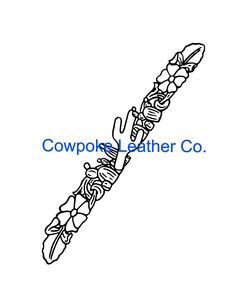 a drawing of a long stick with the word cowboys leather co on it's side