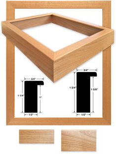 an unfinished wooden frame with measurements for the top and bottom section, shown in black