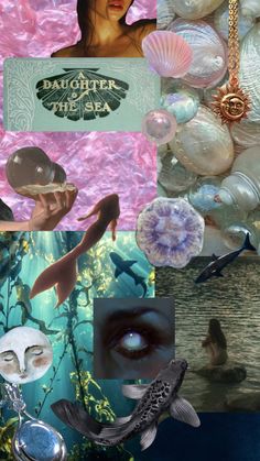 a collage of photos with different types of items in the background and text that reads, daughter of the sea