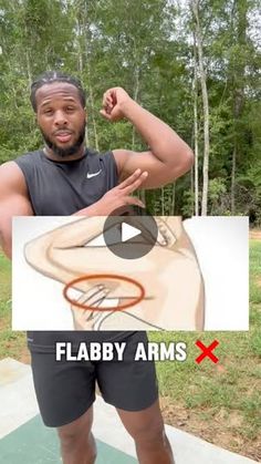 a man standing in front of a basketball hoop with his arm up and the words, flabby arms