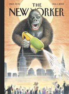 the new yorker magazine cover shows a gorilla holding a banana and spraying it with water