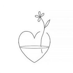 a drawing of a heart with a flower sticking out of it