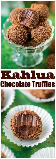 kahlua chocolate truffles on paper plates with text overlay reading kahlua chocolate truffles