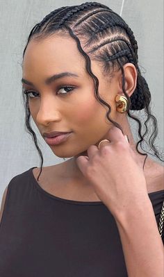 Natural Hair Two Cornrows, Cute Cornrow Braids, Feed In Braids Cornrows Black Women, Stitched Cornrow Braids, Cornrows Braids For Natural Hair, Stitch All Back Cornrows Hairstyles, Cornrow All Back Braid Styles, Trendy Natural Hairstyles Black Women, Cornrows All Back Styles