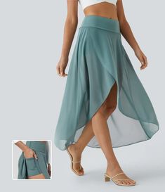 Discover Women’s High Waisted High Low Ruffle 2-in-1 Side Pocket Flare Mesh Casual Regular Maxi Skirt at Halara, Crowd-Approved Affordable Choices Made For What Moves You. Skirt A Line, Ruffle Maxi Skirt, Skirt Trends, White Halter Maxi Dress, Mesh Skirt, Line Skirt, Maxi Gowns, Flowy Skirt, Casual Skirt