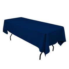 a blue table cloth with black metal legs