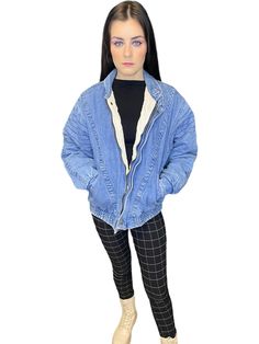 Vintage warm denim puffer jacket for women unisex {W283} PRODUCT INFO: Material - MIXED / Size tag on item - ONE SIZE / FULL LENGTH - 64 CM / 25 INCH / PIT  - 57 CM / 22.5 INCH / Our model is 179 cm and normally wears a size S. INFO: Due to item's vintage condition, the original tag might not show the true size. If you have any questions about this product or shipping just drop us a message and we will get back to you as soon as possible. CONDITION: Please note that Hanger Vintage sell true vint Jacket For Women, Womens Jackets, Vintage Pieces, Vintage Jeans, Lithuania, True Vintage, Puffer Jacket, The Colour, Size Tag