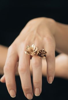 Cherry Blossom Statement Ring In Brass, Bronze or Silver | Etsy Wax Casting Jewelry, Lost Wax Casting Jewelry, Wax Jewelry, Lost Wax Jewelry, Cherry Blossom Ring, Cast Rings, Wax Carving, Nature Ring, Botanical Jewelry