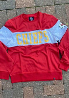 47 Kansas City Chiefs Mens Red Interstate Crew Long Sleeve Fashion Sweatshirt - 48005856 Winter Sports Event Sweatshirt With Ribbed Cuffs, Red Fleece Sweats For Streetwear, Casual Red Sports Sweats, Red Casual Sports Sweats, Casual Red Sweats For Sports, Red Cotton Sweats With Ribbed Cuffs, Sporty University Red Crew Neck Sweatshirt, Red Varsity Top With Ribbed Cuffs, Fleece Sweatshirt With Three Stripes For Sports