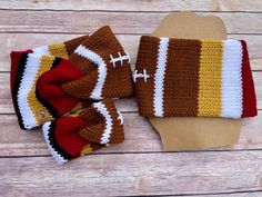 Crochet Football, Warm Red, Ear Warmer, Ear Warmers, Neck Warmer, Crochet Ideas, Team Colors, Yellow Black, Yellow White