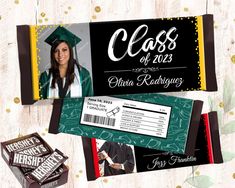 graduation candy bar wrappers with an image of a graduate's cap and gown