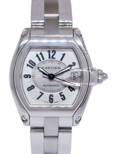 Contact us Have a question? Contact us. Free Shipping Complimentary next day delivery fully insured shipping. BUYER PROTECTION Security guaranteed with eBay buyer protection. Cartier Roadster Steel Silver Arabic Dial Mens Automatic Watch 2510 Near mint preowned mens Cartier Roadster in stainless steel features silver dial with Arabic numerals and date. Automatic movement. Comes on Cartier stainless steel bracelet with deployant buckle. Fits up to 7 inch wrist. We are a family owned brick and mortar Jewelry Store specializing in fine new and pre-owned jewelry and watches. Each of our pre-owned watches is fully checked, serviced, and detailed. All items guaranteed authentic. Specs Brand Cartier Model Roadster Reference 2510 Condition Pre-owned Warranty 2 Year JIT Warranty Band Material Stain Mens Cartier, Cartier Roadster, Automatic Watches For Men, Authentic Watches, Brick And Mortar, Stainless Steel Band, Silver Man, Automatic Watch, Steel Bracelet