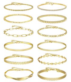 PRICES MAY VARY. 【Gold Bangle Bracelet for Women】One Order You Can Get 12Pcs Gold Stackable Bracelets,The 14K Dainty Gold Bracelet Including Different Styles-Gold Beaded Bracelets,Figaro Bracelet for Women, Herringbone Bracelet for Women,Gold Twisted Rope Bracelets,Paperclip Link Bracelets,Cuban Link Chain Gold Bracelet,CZ Gold Bracelet etc.Delicate Stackable Bracelets for Women Can Meet Your Matching Needs,Add your Charm. 【Gold Bracelet Stack Adopt Safety Materials】Each Dainty Gold Bracelet Are Gold Bracelets Stacked, Bracelet Trendy, Gold Beaded Bracelet, Gold Bangles For Women, Dainty Gold Bracelet, Gold Bracelet Set, Beach Anklets, Jewelry Accessories Ideas, Gold Bead Bracelets