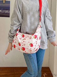 BirdinBag - Compact Strawberry Crossbody Bag with Charming Graphic and Handy Zipper Closure Strawberry Graphic, Novelty Bags, Word Wrap, Bag Bag, 4 Inch, Crossbody Bag, Bag Lady, Fruit, Zipper