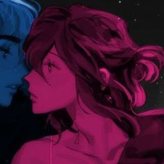 two people are looking at each other in the distance with stars in the sky behind them