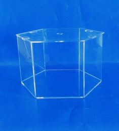 a clear plastic box on a blue background