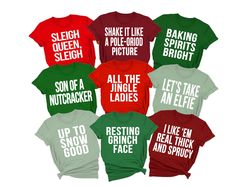 "Matching family Christmas shirts are a must have for the 2023 holiday party season. These funny Christmas pun shirts come in a variety of phrases so the whole group can get matching Christmas shirts with these festive Christmas party phrases. Christmas group shirts will make your teacher Christmas party, Christmas office party, holiday party or Christmas day extra fun. WHITE TEXT is used for ALL Shirts HOW TO ORDER 1. Select your quantity of the first color/design/size and click \"ADD TO CART\" Family Funny Christmas Shirts, Christmas T Shirts Funny, Christmas Pub Crawl Outfit, Christmas Shirts Diy, Christmas Tshirt Ideas Funny, Funny Family Christmas Shirts, Christmas T Shirt Ideas, Christmas Shirt Ideas, Funny Christmas Puns