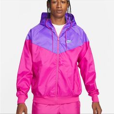 Nike Windrunner Multi Colored Pink Purple Teal Wind Breaker Rain Jacket Men’s Large Women’s Large/X-Large Nwt Tag Is For Men’s Large But Is A Unisex Style And Is Approximately A Women’s Large/X-Large. Stock Photos Used For First 6 Photos. Color: Active Pink/Action Grape/Light Menta Style: Da0001-621 Product Details: Standard Fit For A Relaxed, Easy Feel Grommets Made With Nike Grind Rubber 100% Polyester Machine Wash Imported Shown: Active Pink/Action Grape/Light Menta Style: Da0001-621 Nine Dun Pink Track Jacket With Pockets For Outdoor, Purple Long Sleeve Windbreaker For Streetwear, Pink Nylon Track Jacket For Winter, Sporty Purple Windbreaker For Outdoor Activities, Purple Nylon Casual Windbreaker, Winter Pink Nylon Track Jacket, Casual Purple Nylon Windbreaker, Functional Pink Nylon Windbreaker, Pink Hooded Track Jacket For Outdoor