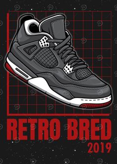 Air Jordan 4 Retro Bred Sneaker Displate Poster Jordan 4 Retro Bred, Sneaker Posters, Sneaker Art, Jordan 23, Jordan 4 Retro, Hype Shoes, Air Jordan 4, Air Jordan 4 Retro, Air Jordan