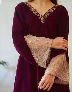 Beautiful Sleeves, Lace Dress Design, Velvet Dress Designs, Latest Dress Design, Neck Designs For Suits, Kurti Neck, Pakistani Fancy Dresses, Dress Design Patterns, Sleeves Designs For Dresses