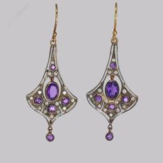 Antiques Atlas - Belle Epoque Amethyst & Diamond Earrings Antique Drop Earrings With Historical Design, Luxury Antique Drop Earrings, Belle Epoque Jewelry, Antique Intricate Drop Earrings, Victorian Drop Diamond Earrings, History Fashion, Indian Jewelry Sets, Elegant Earrings