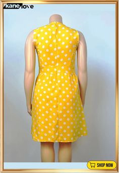 Women Summer Yellow Sweet O-neck Sleeveless Dot Print Midi A-line Plus Size Casual Dress Polka Dot A-line Mini Dress For Summer, Polka Dot Knee-length Sleeveless Dress For Spring, Polka Dot Sleeveless A-line Dress For Summer, Summer Polka Dot A-line Mini Dress, Summer A-line Polka Dot Mini Dress, Polka Dot Sleeveless Mini Dress, Sleeveless Polka Dot Mini Dress, Polka Dot Sleeveless A-line Dress, Fitted Polka Dot Sleeveless A-line Dress