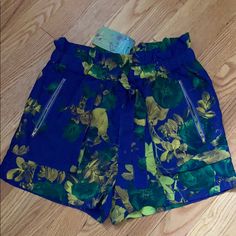 Blue Shorts With Bold Flowers Zipper Style Front Pockets Tie Waist Bold Flowers, Floral Shorts, Blue Shorts, Blue Floral, Blue Green, High Waist, Color Blue, High Waisted, Womens Shorts