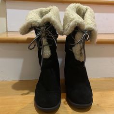 Nine West Boots With Faux Fur Lined, Just Below The Knee. Nine West Boots, West Boots, Nine West Shoes, Lace Up Boots, Nine West, The Knee, Shoe Laces, Faux Fur, Wedges