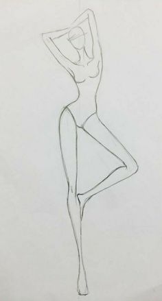 a drawing of a woman in a short dress with her arms behind her head and legs bent