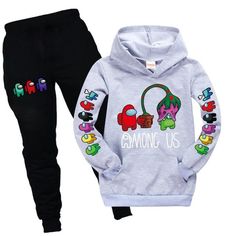 Hoodie &amp; Pants For Kids Casual Gray Sweatshirt With Cartoon Print, Sporty Sweatshirt With Cartoon Print For Winter, Sporty Winter Sweatshirt With Cartoon Print, Playful Winter Hoodie With Letter Print, Playful Winter Loungewear Sweatshirt, Playful Letter Print Hoodie For Winter, Playful Letter Print Winter Hoodie, Playful Winter Hoodie Sweatshirt, Winter Loungewear Sweatshirt With Cartoon Print