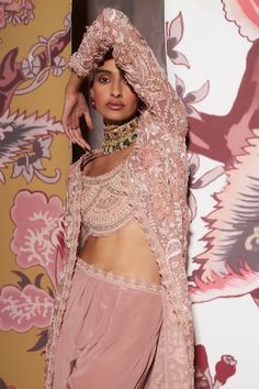 Blush pink jacket with 3D floral applique, pearl, cutdana, sequin embellishment. Paired with blouse and waistband embroidered pant. - Aza Fashions Long Sleeve Pink Blouse Piece With Zari Work, Pink Long Sleeve Blouse Piece With Zari Work, Bollywood Style Pink Choli With Long Sleeves, Long Sleeve Pink Blouse With Zari Work, Festive Long Sleeve Pink Blouse Piece, Pink Anarkali Blouse With Long Sleeves, Festive Pink Long Sleeve Blouse Piece, Pink Long Sleeve Blouse For Navratri, Pink Long Sleeve Choli For Festive Season